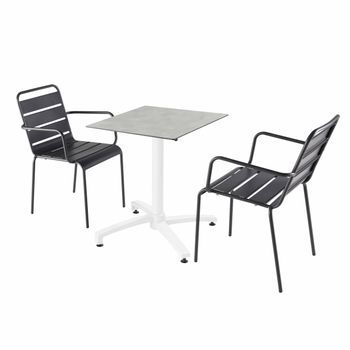 Mesa De Jardín De Hormigón Laminado Y 2 Sillones Grises, Opéra - Oviala