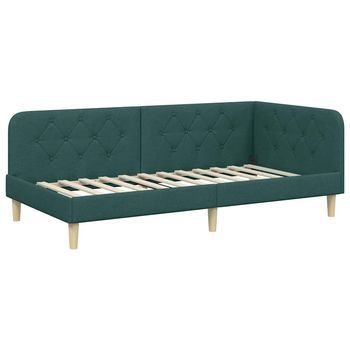 Cama Individual | Cama Para Adulto | Estructura De Cama En Esquina Verde Oscuro 100 X 200 Cm Tela
