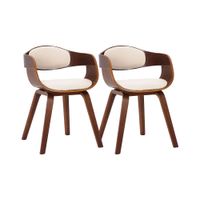 set de 2 sillas con asiento en simil cuero nogalcrema