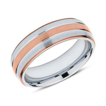 Anillo de acero inoxidable parcialmente chapado en oro rosa grabable