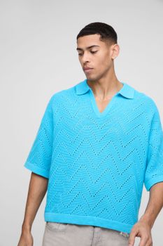 Polo Oversize Recto Con Costuras Geométricas, Azul