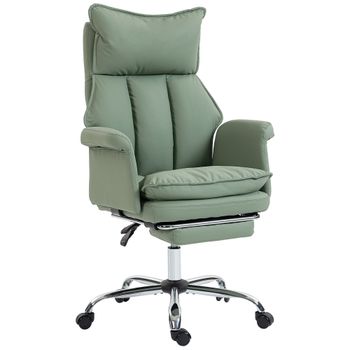 HOMCOM Silla de Escritorio con Reposapiés Respaldo Reclinable Alto Acolchado Grueso Cuero Sintético Altura Ajustable con Ruedas Verde   Aosom España