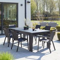 salon de jardin de aluminio y textileno negro 6 pers