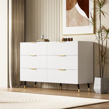 Aparador elegante blanco diseño moderno, 6 cajones tiradores