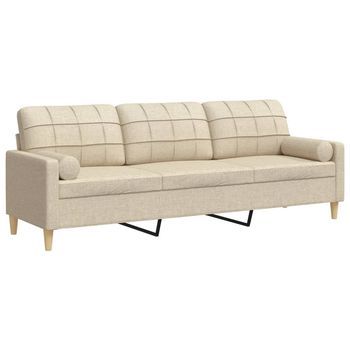 Sofá De 3 Plazas | Sofá De Salón | Sofá De Descanso Con Cojines Tela Color Crema 210 Cm