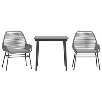 Juego Comedor Jardín 3 Pzas Cojines Ratán Sintético Vidrio Gris Vidaxl