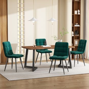 Conjunto De Comedor - Mueble Para Cocina - Mdf Y Metal - Nogal Y Verde Oscuro (117x68x75cm)