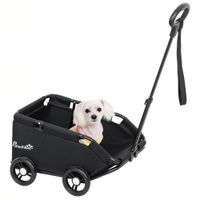 pawhut cochecito para mascotas con barra de empuje ajustable diseno abierto cojin y ruedas 53x45x28 cm negro