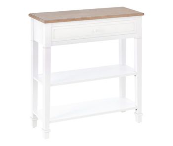 Homcom mesa de consola multifuncional mesa auxiliar para sala pasillo comedor con 2 estantes 1 cajón extraíble manija estilo de retro pino 75,6x27,5x80,5 cm madera natural blanco