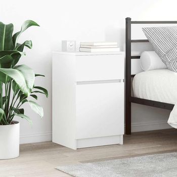 Mesita De Noche - Mueble Para Dormitorio - Madera De Ingeniería - Blanco (39x35x65cm)