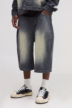 Tall Tinted Washed Longline Jorts, Gris