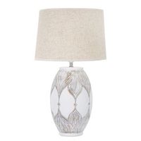 lampara de mesa en resina blanca con pantalla beige o cm 38x67