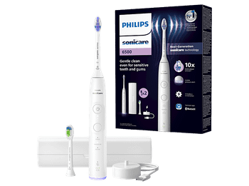 Cepillo eléctrico - Philips Sonicare 6500 HX7410/02, App, Tecnología sónica, Sensor de presión, 3 modos, intensidades, Blanco