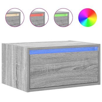 Mesita De Noche De Pared - Mesilla De Noche Flotante Con Luces Led Gris Sonoma Mc7829