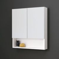 espejo blanco de dos puertas con compartimento inferior abierto