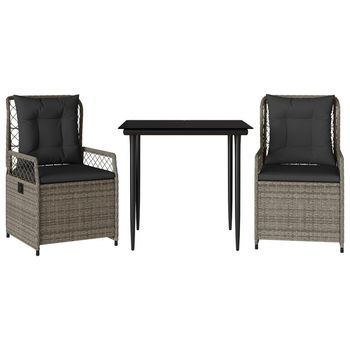 Set Comedor De Jardín 3 Uds Con Cojines Ratán Sintético Gris Cfw563795