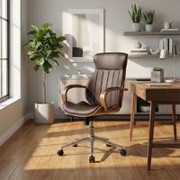 silla de oficina giratoria regulable en simil cuero nogalmarron
