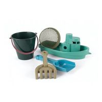 conjunto barco y playa - azul marino