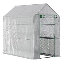 outsunny invernadero de jardin con 4 estantes puerta cubierta de pe 140gm y marco de acero para cultivos plantas macetas flores   aosom espana