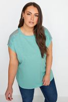 yours camiseta algodon verde mar con encaje en hombros mujer curvy y tallas grandes yours