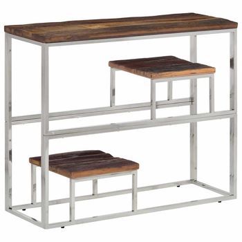 Vidaxl Mesa Consola Acero Inoxidable Madera Maciza Traviesa Plateado