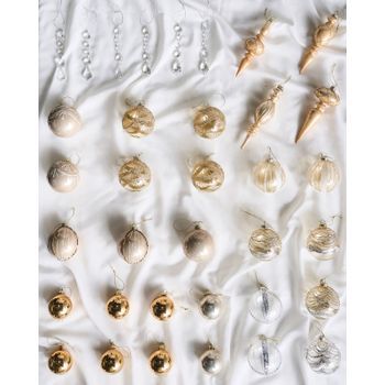 Conjunto De 35 Bolas De Navidad Decorativas De Vidrio Para Colgar En El Árbol De Navidad Estilo Glam Tradicional Dorado Bling