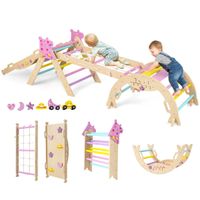 costway juego de triangulo de escalada para ninos juguetes montessori de madera plegables 8 en 1 para bebes parque infantil de interior multicolor 1
