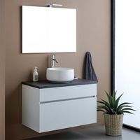 mueble de bano suspendido de 80cm blanco con encimera antracita completo con espejo 80x60  sole