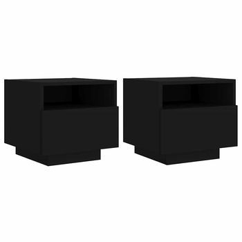 Pack 2 Uds Mesitas De Noche | Mesa Auxiliar | Mesilla Con Luces Led Negro 40x39x37 Cm