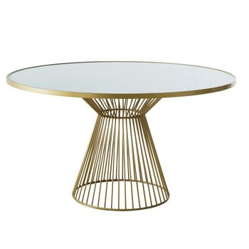 Mesa de comedor redonda de vidrio blanqueado para 6 personas D.140 cm