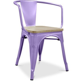 Silla De Comedor Con Reposabrazos - Madera Y Acero - Stylix  Morado Pastel