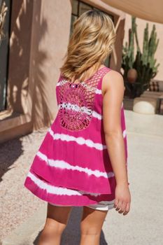 Yours Top Rosa Tie Dye Sin Mangas Espalda De Crochet, Mujer Curvy Y Tallas Grandes, Yours