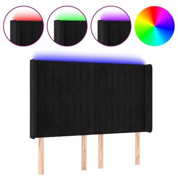 Cabecero Cama | Panel De Cabecera Con Led De Terciopelo Negro 147x16x118/128 Cm
