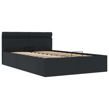 Cama Canapé Hidráulica Con Led Cuero Sintético Negra 140x200 Cm