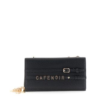 cartera efecto piel con solapa con letras y hebilla black