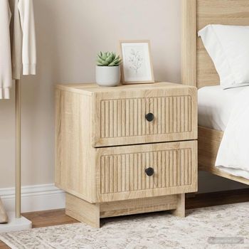 Mesita De Noche 2 Uds - Dormitorio - Madera De Ingeniería - Roble Sonoma (43x34.5x47.5cm)