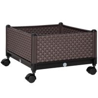 outsunny jardinera de plastico con ruedas y agujeros de drenaje 50x50x33 cm para cultivo de plantas en exterior marron   aosom espana