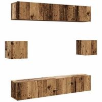 conjunto de mueble de tv 6 piezas montado la pared madera vieja vidaxl