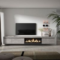 mueble tv efecto madera cemento 317x35x45cm chimenea efecto fuego