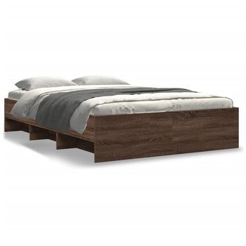 Cama De Matrimonio | Cama De Adulto | Estructura De Cama Sin Colchón Madera Marrón Roble 140x190 Cm