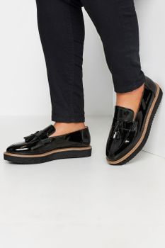 Mocasines Negros Charol En Ancho Especial