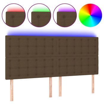 Cabecero Con Luces Led Tela Marrón Oscuro 160x5x118/128 Cm Vidaxl