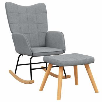 Silla Mecedora | Sillón Balancín Relax | Sillón De Salón Con Reposapiés Tela Gris Claro