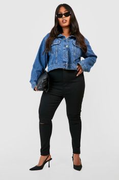 Jeggings Plus Pitillo Con Rodilla Rota, Negro