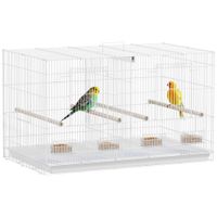 pawhut jaula para pajaros con divisor 76x46x46 cm pajarera con 4 comederos 4 perchas y bandeja extraible jaula para loros canarios periquitos blanco