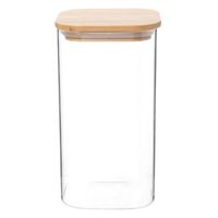 tarro cuadrado de vidrio y bambu alt19 cm
