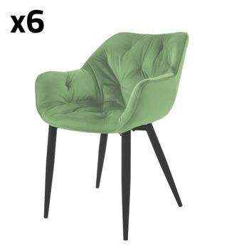 6x Sillas de comedor acolchada, verde salvia, respaldo y reposabrazos