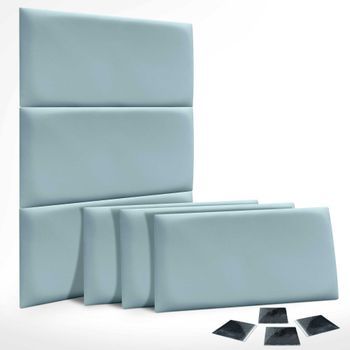 Dhome Juego De 6 Paneles Tapizados De Polipiel Premium Pack Autoadhesivos Para Pared Acústicos Absorbentes Protección (celeste, 60x50cm, X6)