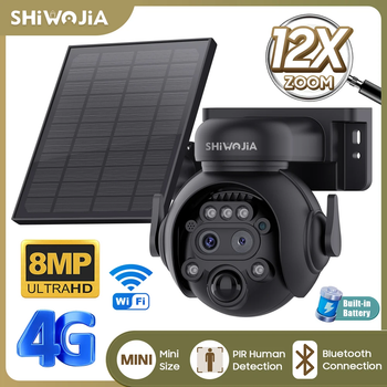 SHIWOJIA-cámara de seguridad Solar con Zoom 12X, 4G LTE, visión nocturna de 8MP, doble lente, WiFi para exteriores, batería Solar, detección humana PIR