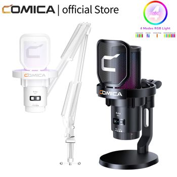 Micrófono USB con Cable COMICA Ejoy UNI para Juegos, con Cancelación de Ruido/RGB para PC y Smartphone, Micrófono de Condensador para Streaming y Podcasting